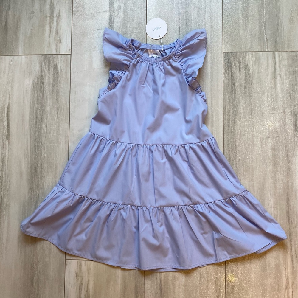 NWT Pleat. Periwinkle Blue Lightweight Layla Flutter Tiered Ruffle Dress girls 7